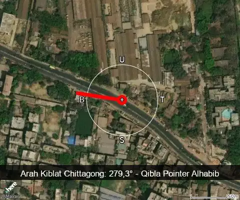 peta arah kiblat Chittagong: 279,3°