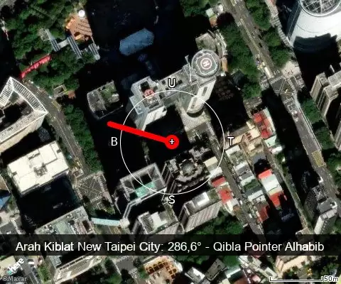 peta arah kiblat New Taipei City: 286,6°