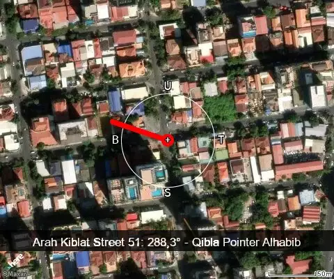 peta arah kiblat Street 51: 288,3°