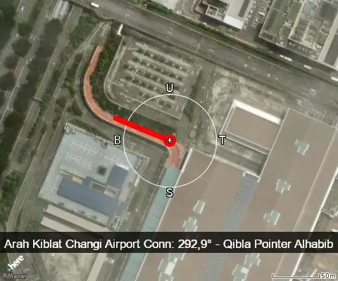 peta arah kiblat Changi Airport Conn: 292,9°