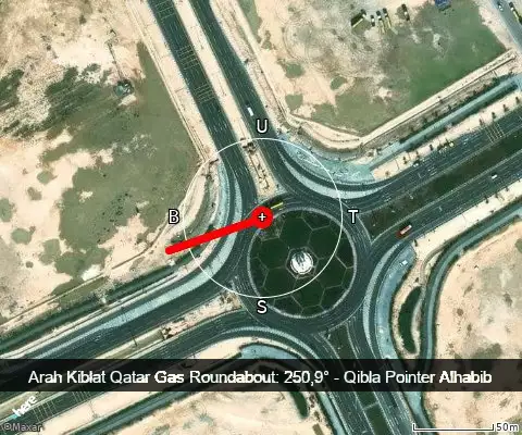 peta arah kiblat Qatar Gas Roundabout: 250,9°