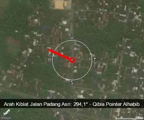 peta arah kiblat Jalan Padang Asri: 294,1°
