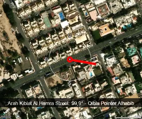 peta arah kiblat Al Hamra Street: 99,9°