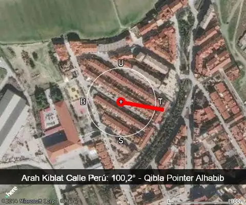 peta arah kiblat Calle Perú: 100,2°