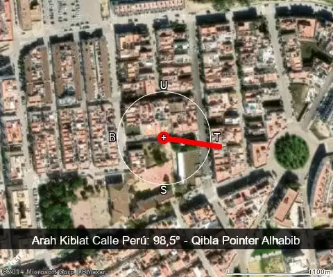 peta arah kiblat Calle Perú: 98,5°