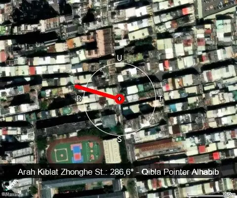 peta arah kiblat Zhonghe St.: 286,6°