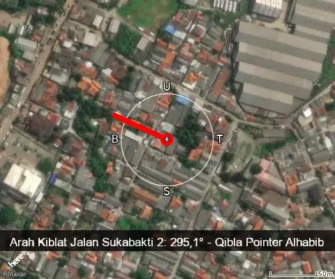 peta arah kiblat Jalan Sukabakti 2: 295,1°