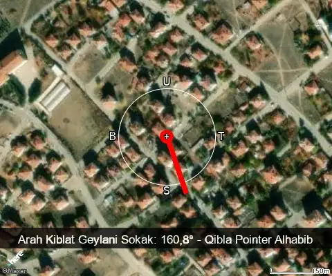 peta arah kiblat Geylani Sokak: 160,8°