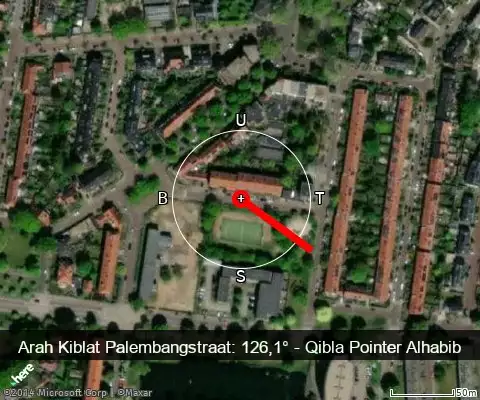 peta arah kiblat Palembangstraat: 126,1°