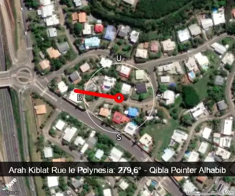peta arah kiblat Rue le Polynesia: 279,6°