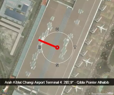 peta arah kiblat Changi Airport Terminal 4: 292,9°