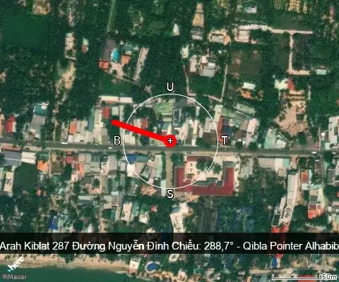 peta arah kiblat 287 Đường Nguyễn Đình Chiểu: 288,7°