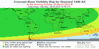 Picture: Crescent Moon Visibility Map for Shawal 1446 AH