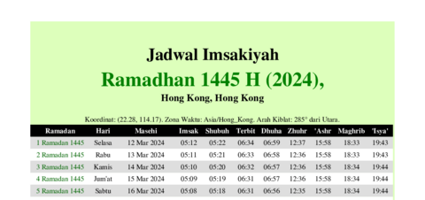gambar Imsakiyah Ramadhan 1445 H (2024) untuk Hong Kong, Hong Kong