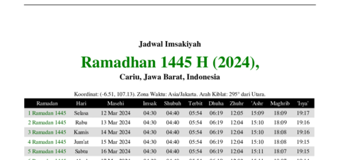 gambar Imsakiyah Ramadhan 1445 H (2024) untuk Cariu, Jawa Barat, Indonesia