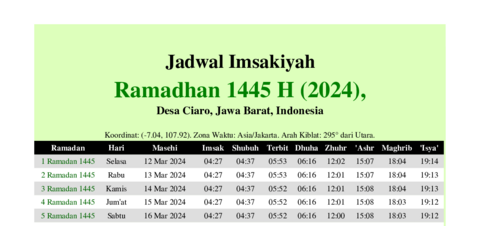 gambar Imsakiyah Ramadhan 1445 H (2024) untuk Desa Ciaro, Jawa Barat, Indonesia