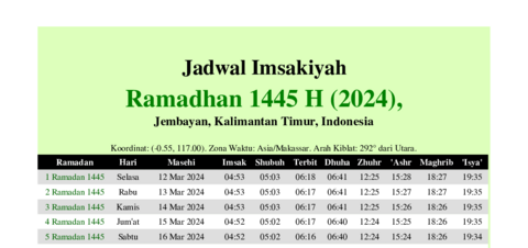 gambar Imsakiyah Ramadhan 1445 H (2024) untuk Jembayan, Kalimantan Timur, Indonesia