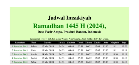 gambar Imsakiyah Ramadhan 1445 H (2024) untuk Desa Pasir Ampo, Provinsi Banten, Indonesia