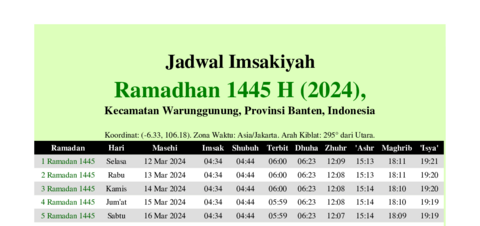 gambar Imsakiyah Ramadhan 1445 H (2024) untuk Kecamatan Warunggunung, Provinsi Banten, Indonesia