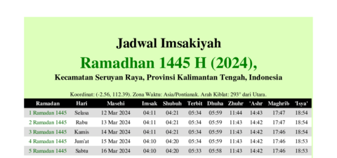 gambar Imsakiyah Ramadhan 1445 H (2024) untuk Kecamatan Seruyan Raya, Provinsi Kalimantan Tengah, Indonesia