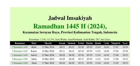 gambar Imsakiyah Ramadhan 1445 H (2024) untuk Kecamatan Seruyan Raya, Provinsi Kalimantan Tengah, Indonesia