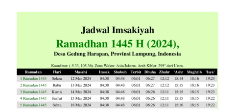 gambar Imsakiyah Ramadhan 1445 H (2024) untuk Desa Gedung Harapan, Provinsi Lampung, Indonesia