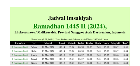 gambar Imsakiyah Ramadhan 1445 H (2024) untuk Lhokseumawe / Malikussaleh, Provinsi Nanggroe Aceh Darussalam, Indonesia