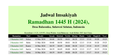 gambar Imsakiyah Ramadhan 1445 H (2024) untuk Desa Balassuka, Sulawesi Selatan, Indonesia