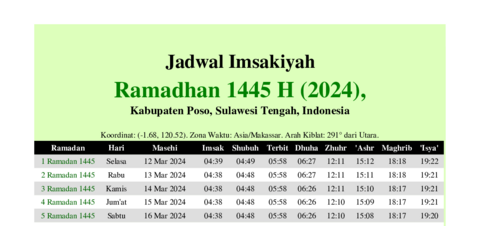 gambar Imsakiyah Ramadhan 1445 H (2024) untuk Kabupaten Poso, Sulawesi Tengah, Indonesia