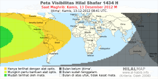 HilalMap: Peta Visibilitas Hilal Shafar 1434 H: rukyat tanggal 2012-12-13 M