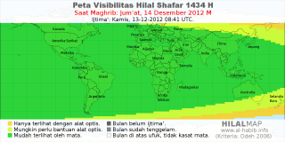 HilalMap: Peta Visibilitas Hilal Shafar 1434 H: rukyat tanggal 2012-12-14 M