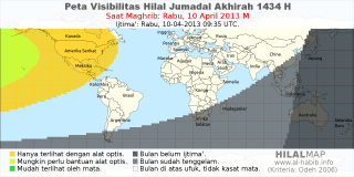 HilalMap: Peta Visibilitas Hilal Jumadal-Akhirah 1434 H: rukyat tanggal 2013-4-10 M