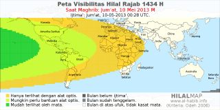 HilalMap: Peta Visibilitas Hilal Rajab 1434 H: rukyat tanggal 2013-5-10 M