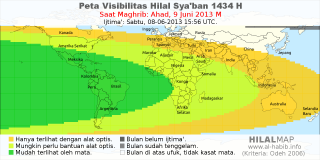 HilalMap: Peta Visibilitas Hilal Syaban 1434 H: rukyat tanggal 2013-6-9 M