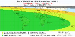 HilalMap: Peta Visibilitas Hilal Ramadhan 1434 H: rukyat tanggal 2013-7-9 M