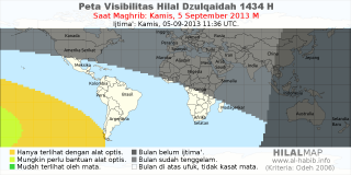 HilalMap: Peta Visibilitas Hilal Dzulqaidah 1434 H: rukyat tanggal 2013-9-5 M