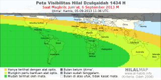 HilalMap: Peta Visibilitas Hilal Dzulqaidah 1434 H: rukyat tanggal 2013-9-6 M