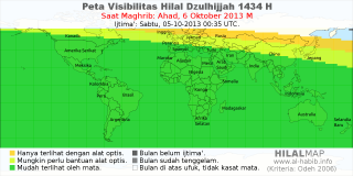 HilalMap: Peta Visibilitas Hilal Dzulhijjah 1434 H: rukyat tanggal 2013-10-6 M