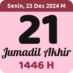 tanggal hijriyah hari ini, 2024-12-23 M, adalah 21 Jumadil Akhir 1446 H