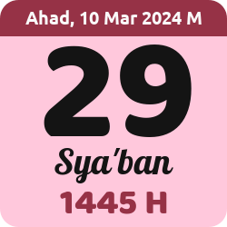 tanggal hijriyah hari ini, 2024-3-10 M, adalah 29 Sya'ban 1445 H