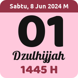 tanggal hijriyah hari ini, 2024-6-08 M, adalah 1 Dzulhijah 1445 H