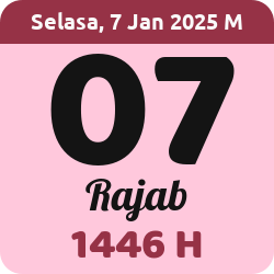 tanggal hijriyah hari ini, 2025-1-07 M, adalah 7 Rajab 1446 H