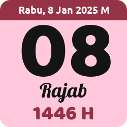 tanggal hijriyah hari ini, 2025-1-08 M, adalah 8 Rajab 1446 H