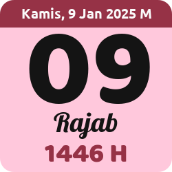 tanggal hijriyah hari ini, 2025-1-09 M, adalah 9 Rajab 1446 H